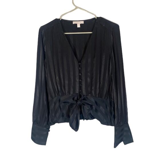 Chelsea28 Black Striped Twist Knot Button Up Formal Blouse Women Sz S - Picture 1 of 9